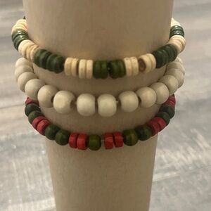 Beaded Bracelet Trio — Green, White & Red
